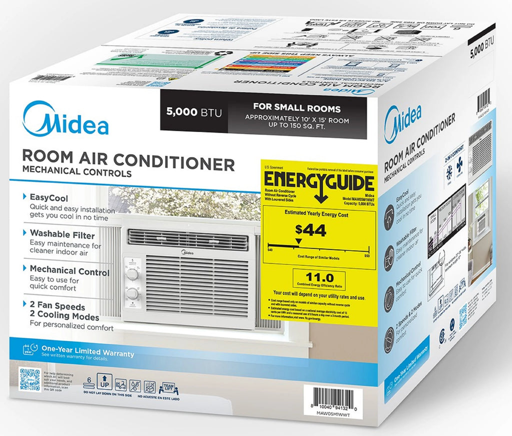 Midea 5,000 BTU 150 Sq ft Mechanical Window Air Conditioner, White, MAW05M1WWT, New