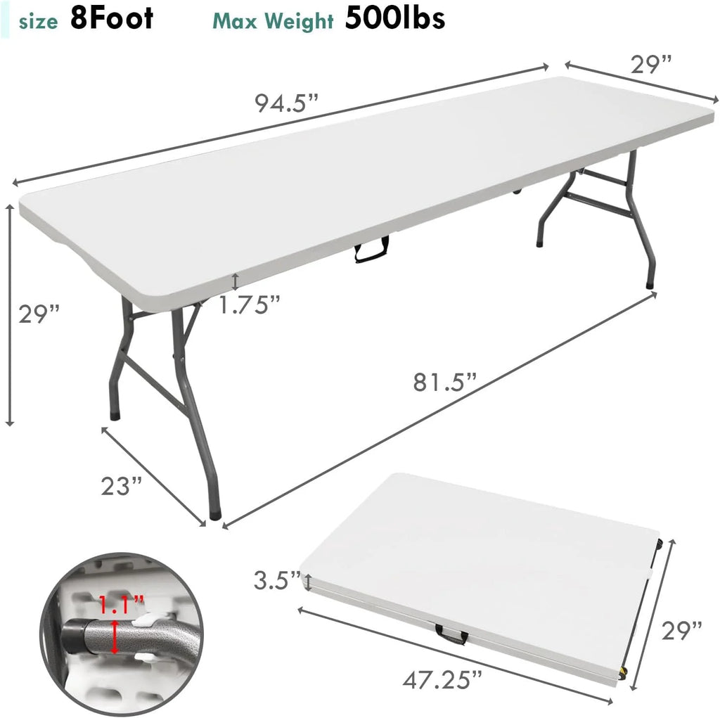 AJP Distributors 6 Foot Portable Plastic Folding Table 6FT 72" Half Foldable Heavy Duty Top w/Carry Handle - Indoor Outdoor Camping Picnic Party Wedding Dining Office Event Meeting Black Wood Style