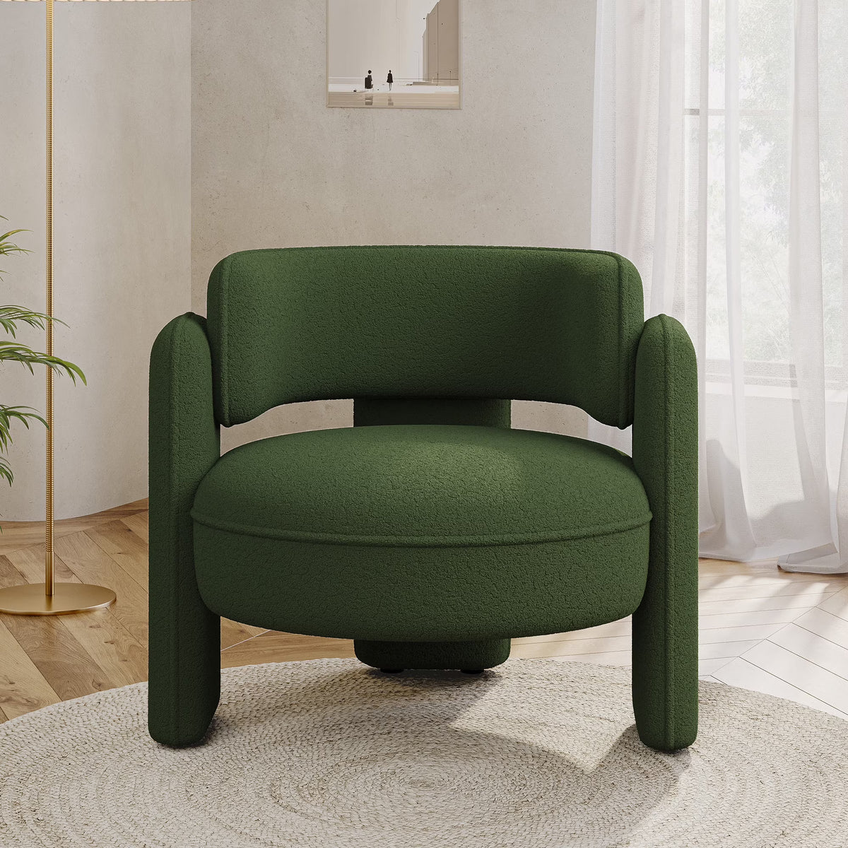 BELLEZE Sherpa Boucle Chair, Modern Barrel Accent Chair Comfy Round Upholstered Armchair Accent Side Chair for Living Room, Bedrooms, Corner - Quinton��White��