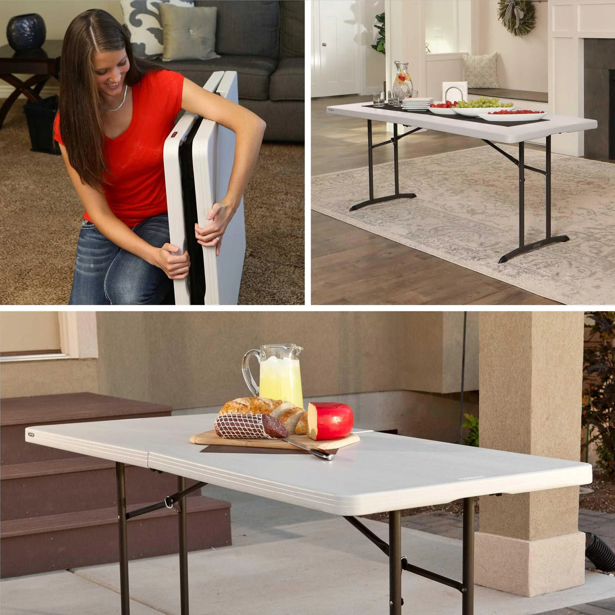 Lifetime 6 Foot Rectangle Fold-in-Half Table, Indoor/Outdoor Commercial Grade, Almond (80382)