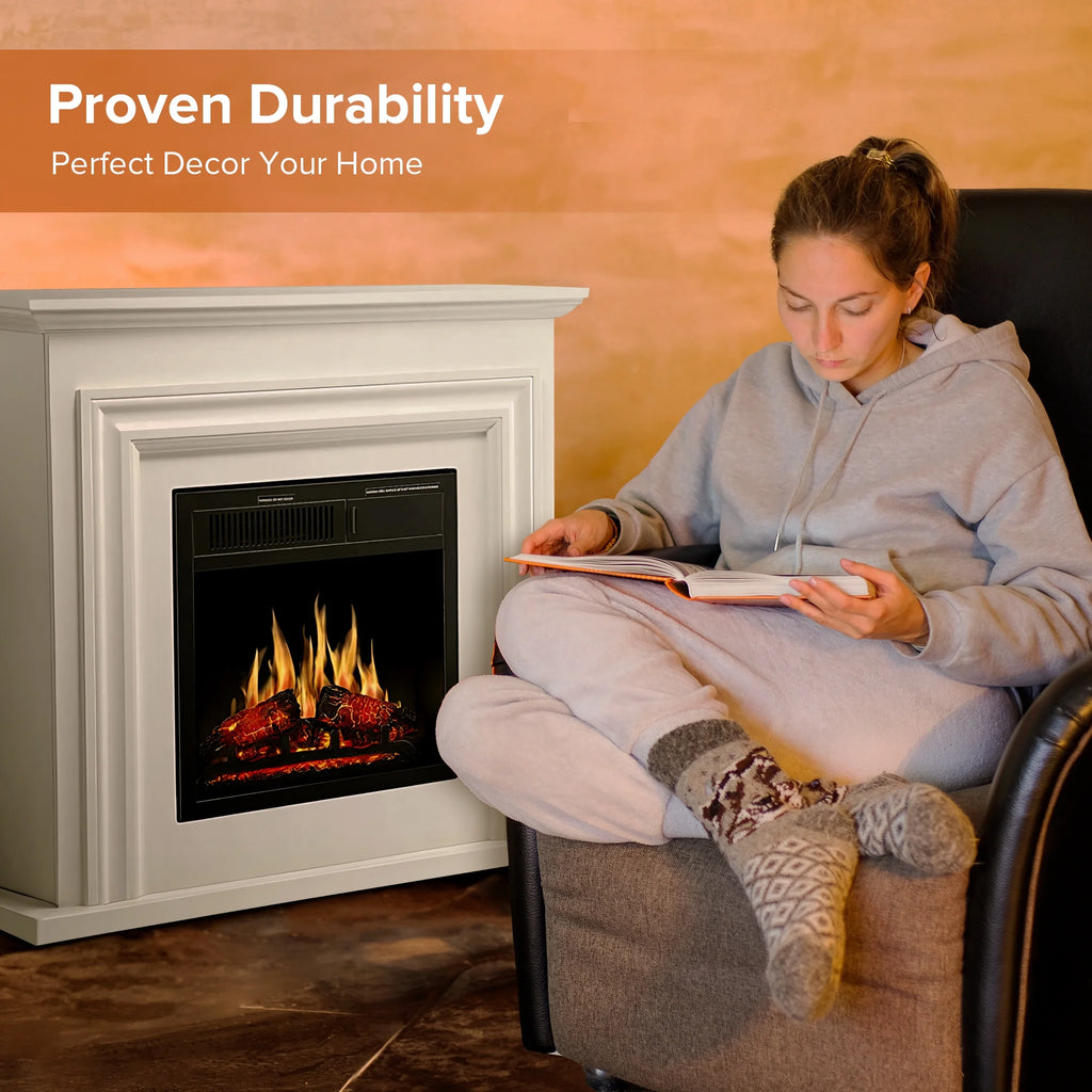 Electactic Electric Fireplace, Free Standing Fireplace, with Remote Control, Adjustable LED Flame, 750W/1500W -��White��