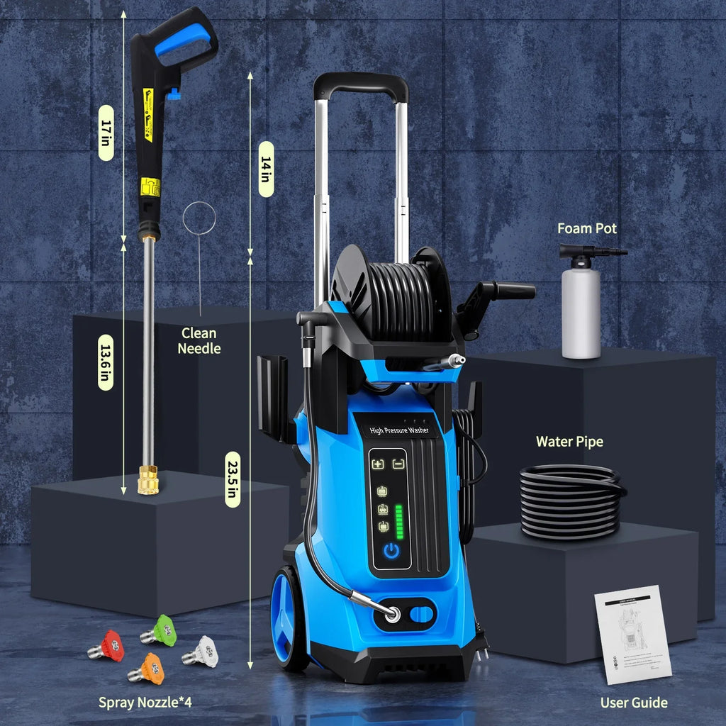 SUGIFT Electric Pressure Washer 4500PSI-Max 3.2GPM with Touch Screen Adjustable Pressure and 5 Nozzles Power Washer Cleaning for Patio,Blue