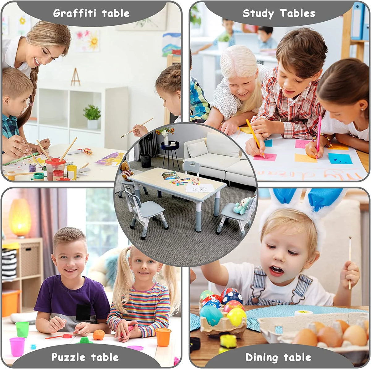 Arlopu Toddler Table and Chair Set Height Adjustable, Kids Activity Table for Reading, Drawing, Eating, Studying, Max 220lbs