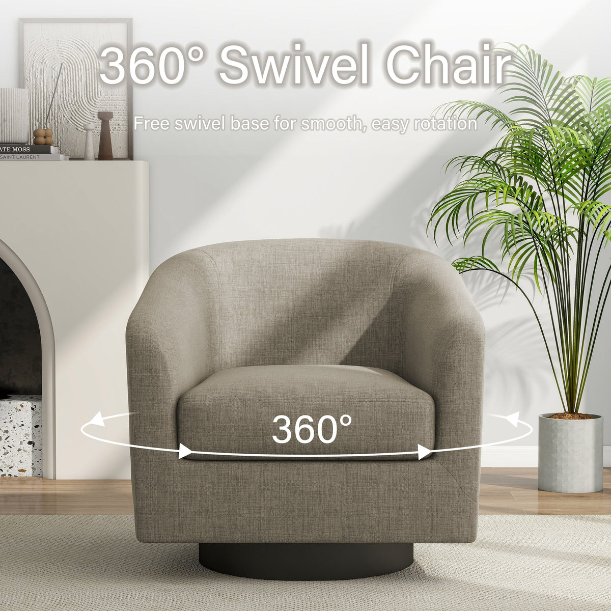 DREAMSIDEA Swivel Barrel Accent Chair for Living Room, Modern Upholstered Round Club Armchair-Cream