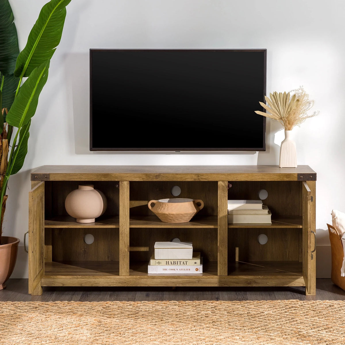 Walker Edison Modern Farmhouse Barn Door TV Stand for TVs up to 65", Grey Wash