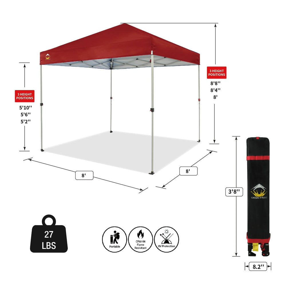 CROWN SHADES 8x8 Pop Up Canopy with One Push Setup Easy Outdoor Sun Shade for Events Parties Camping Forest Green