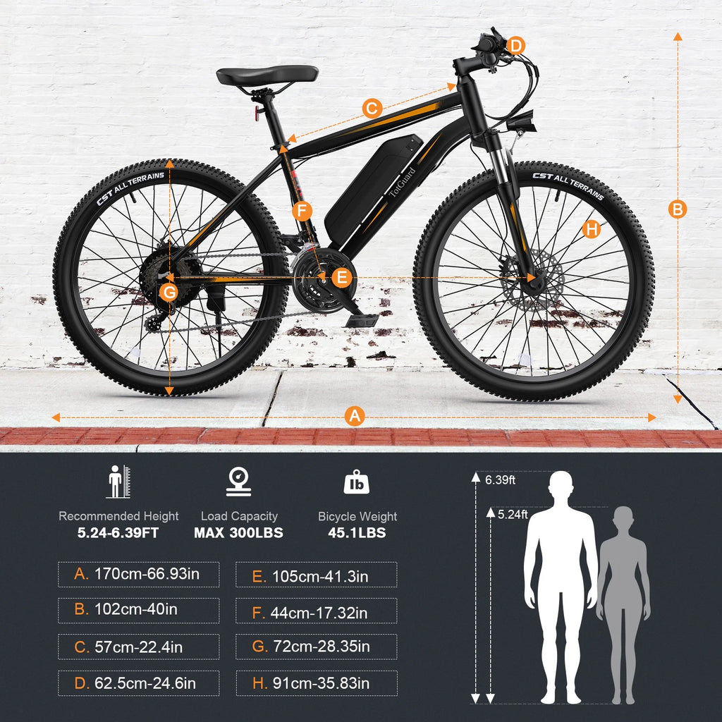 TotGuard Electric Bike for Adults, 26" Ebike 350W Adult Electric Bicycles, Electric Mountain Bike with 36V 10.4Ah Battery, Suspension Fork, Shimano 21 Speed Gears
