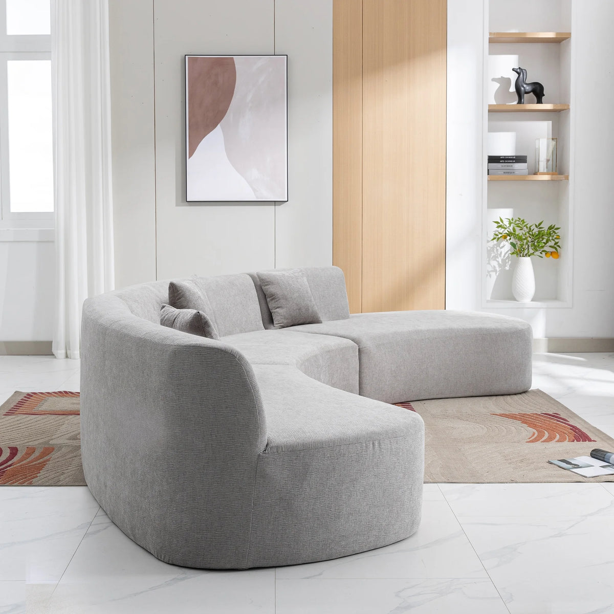 Harper & Bright Designs Modern Curved Floor Sofa Set, Modular Sectional Sponge Couch for Living Room, 2 PC Free Combination No Assembly Foam-Filled Sofa, Beige