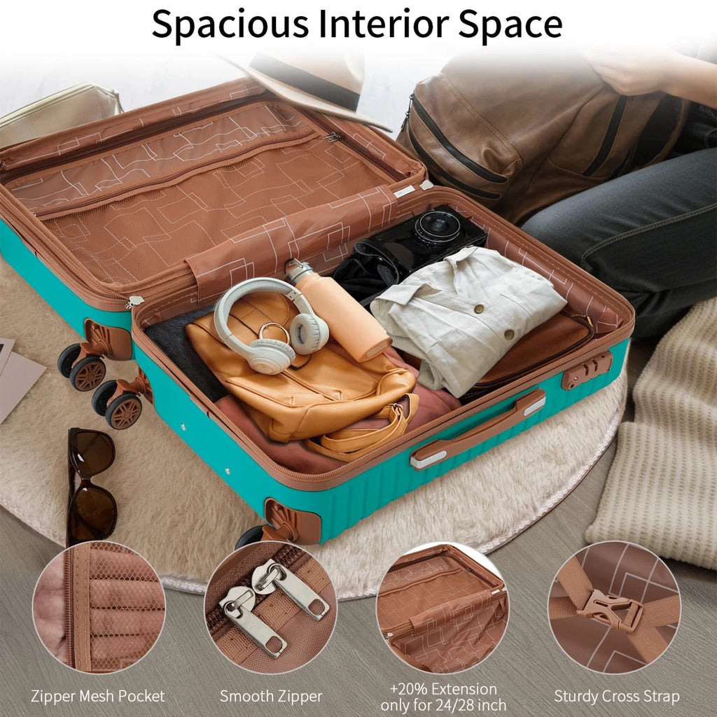 Luggage Sets,4-Piece Lightweight Suitcase Set with 4 Packing Cubes and TSA Lock, Hardshell Suitcases with Spinner Wheels, (16/20/24/28 ),Brown