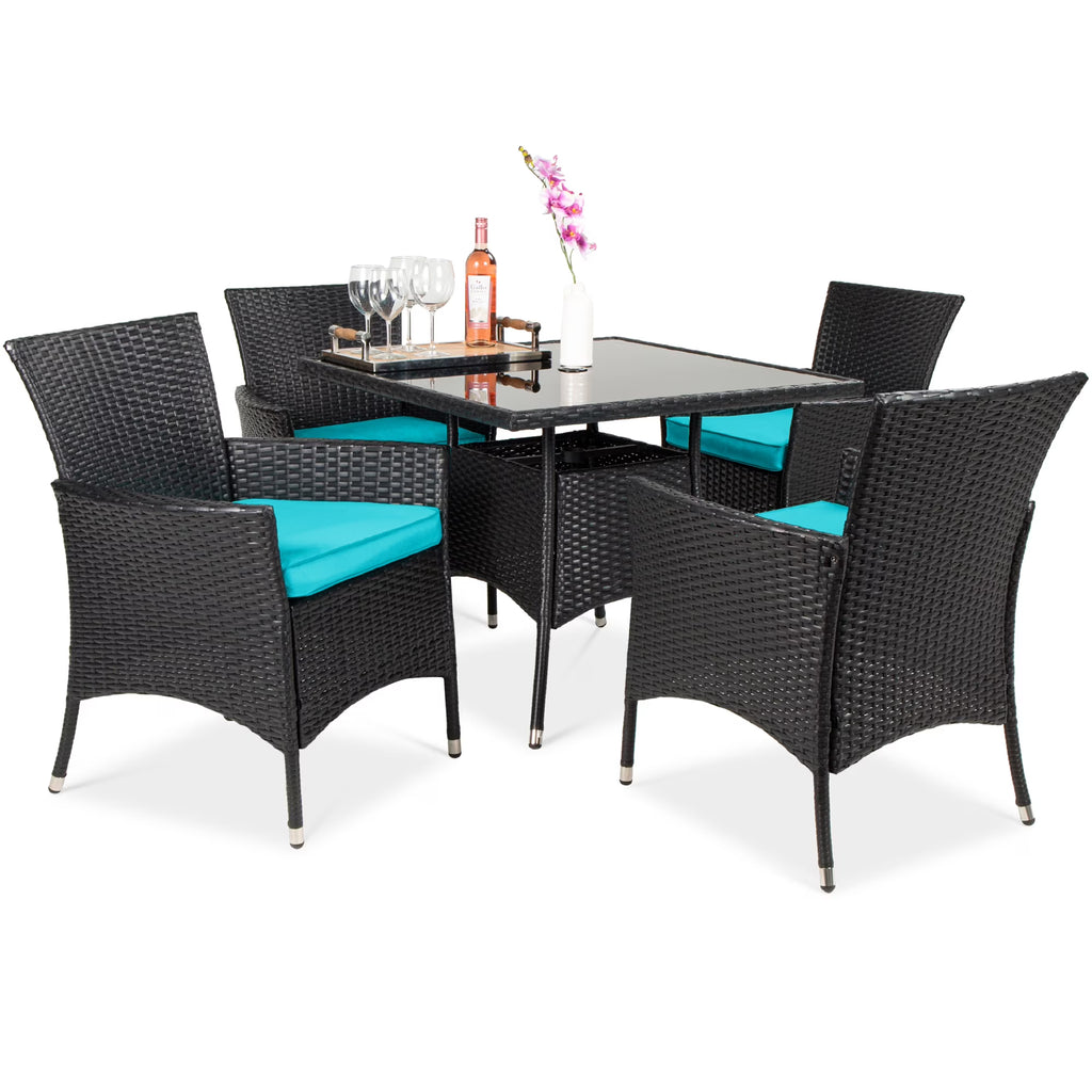 Best Choice Products 5-Piece Indoor Outdoor Wicker Patio Dining Table Furniture Set w/ Umbrella Cutout, 4 Chairs - Gray