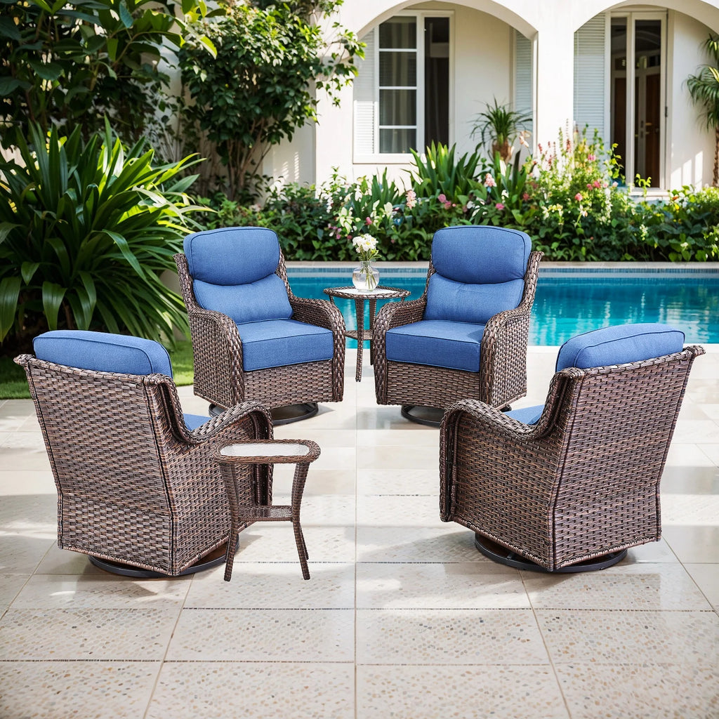 Bellefurn Luxury Outdoor Patio Furniture Set,Swivel Rocker Patio Chairs with 6-inch Thick Cushion,Patio Sofa and Glass Coffee Table,Outdoor Conversation Set for Porch, Deck, Yard