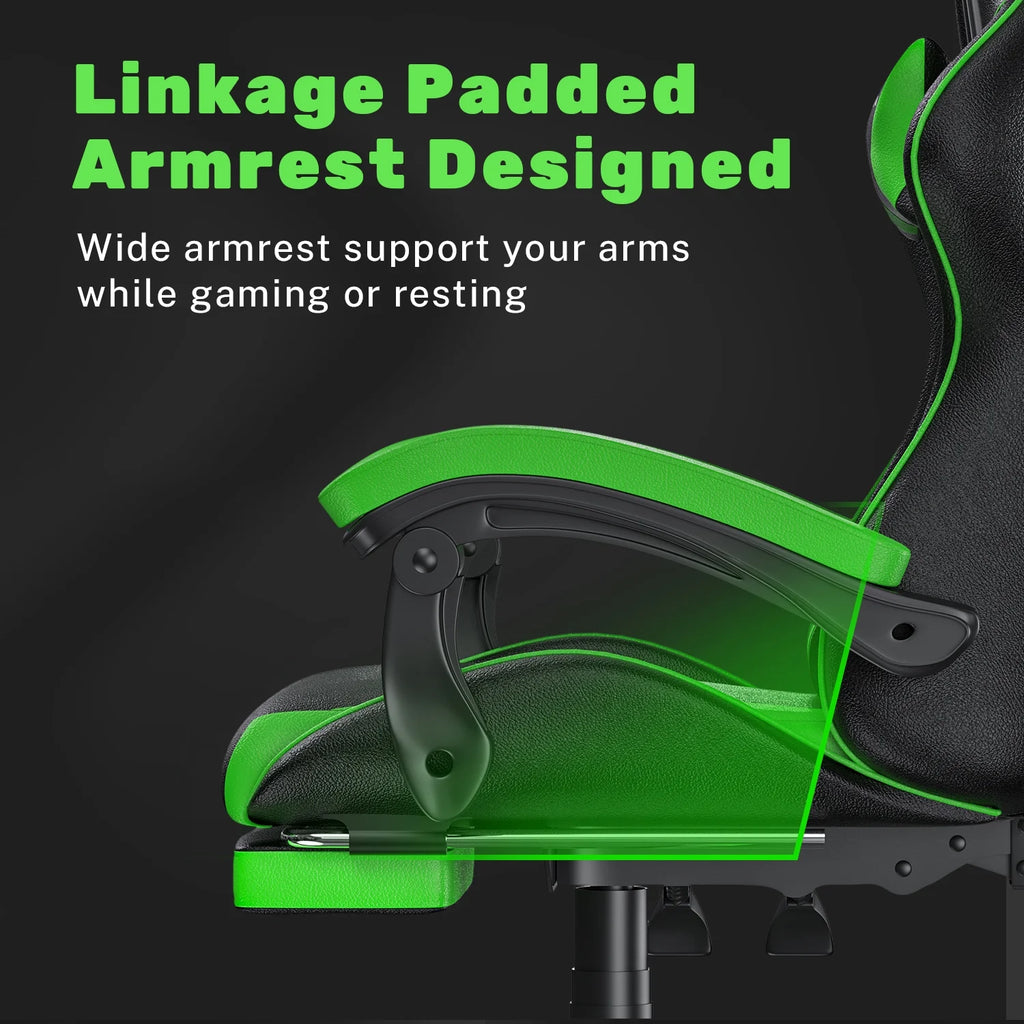 Bigzzia Gaming Chair Office Chair, Ergonomic Game Chair with Height Adjustable Headrest and Lumbar Support for Adults Teens, Black & White