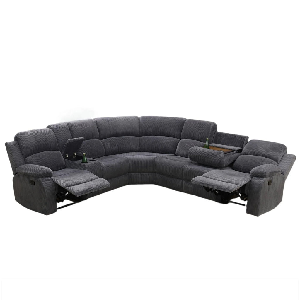 Aukfa 3-Piece Recliner Sofa Set, 6 Seat Sectional Couch with Cup Holders&Storage Console, Gray