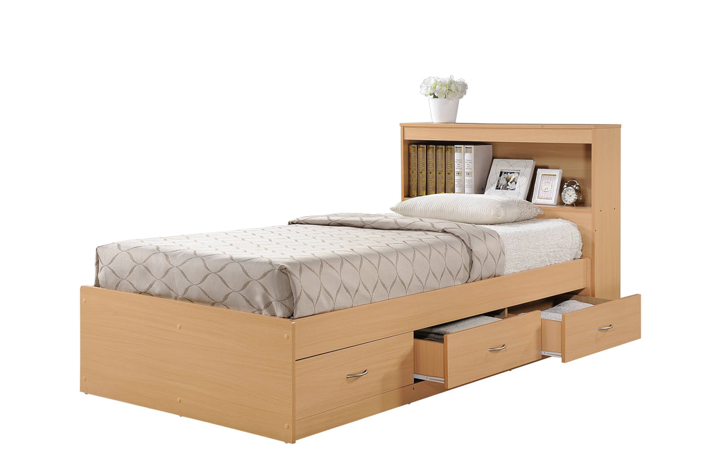 Hodedah Twin-Size Captain Bed with 3-Drawers and Headboard in White