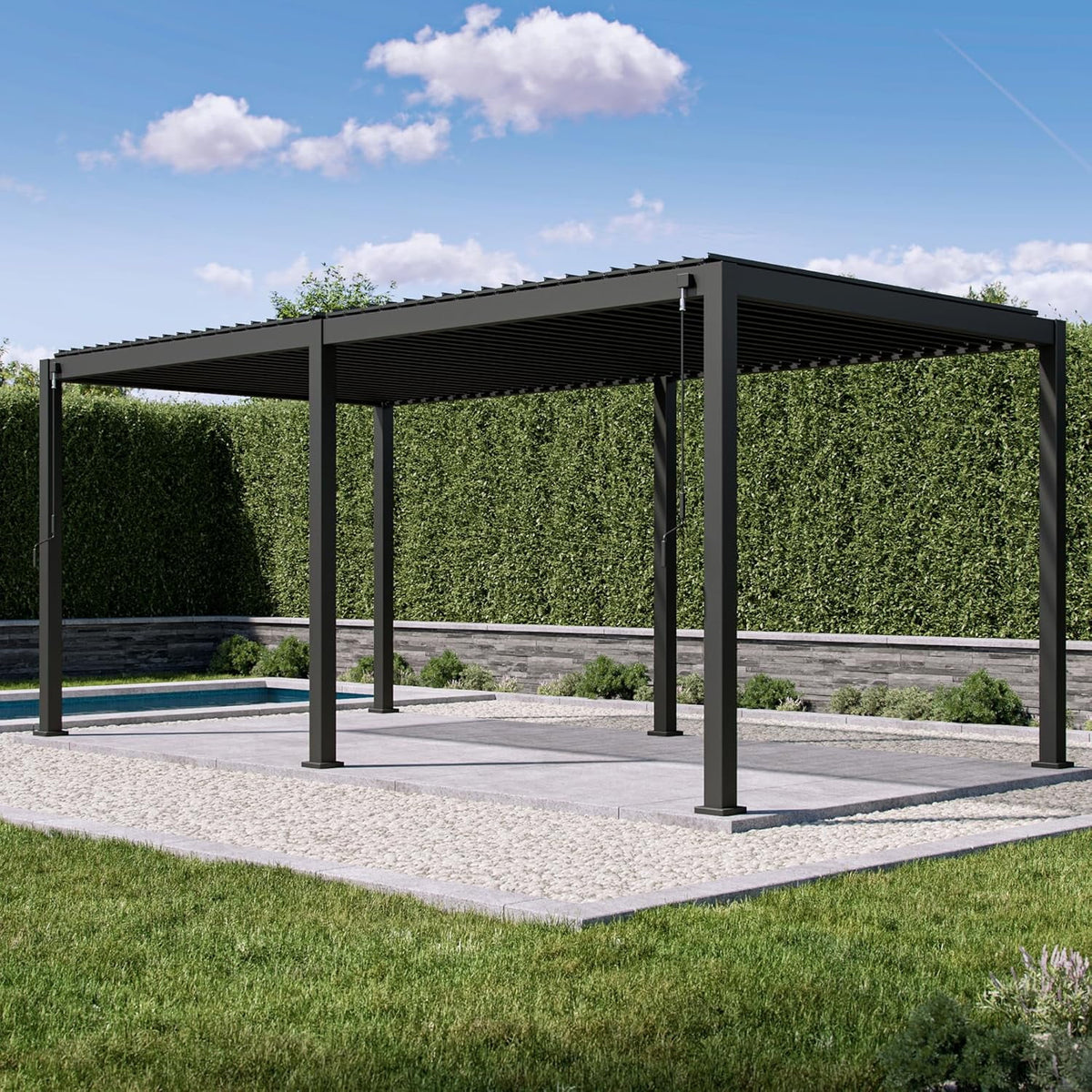 Mirador 10'x 10' 111S Outdoor Aluminum Pergola w/ Adjustable Rainproof Louver for Garden, Patio, Backyard, Takasho/Wood Grain