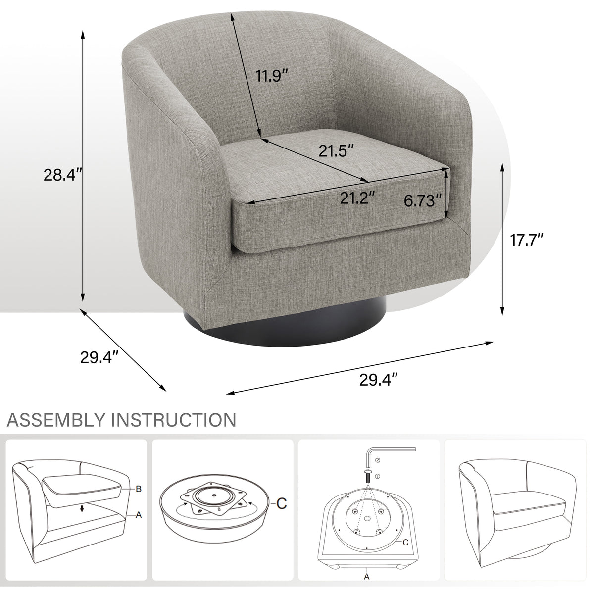 DREAMSIDEA Swivel Barrel Accent Chair for Living Room, Modern Upholstered Round Club Armchair-Cream