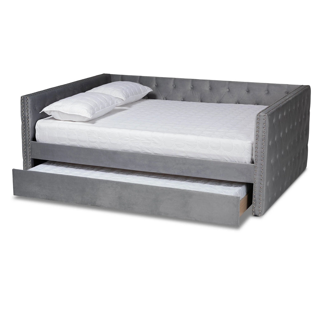 Baxton Studio Larkin Contemporary Upholstered with Trundle Daybed, Full, Grey