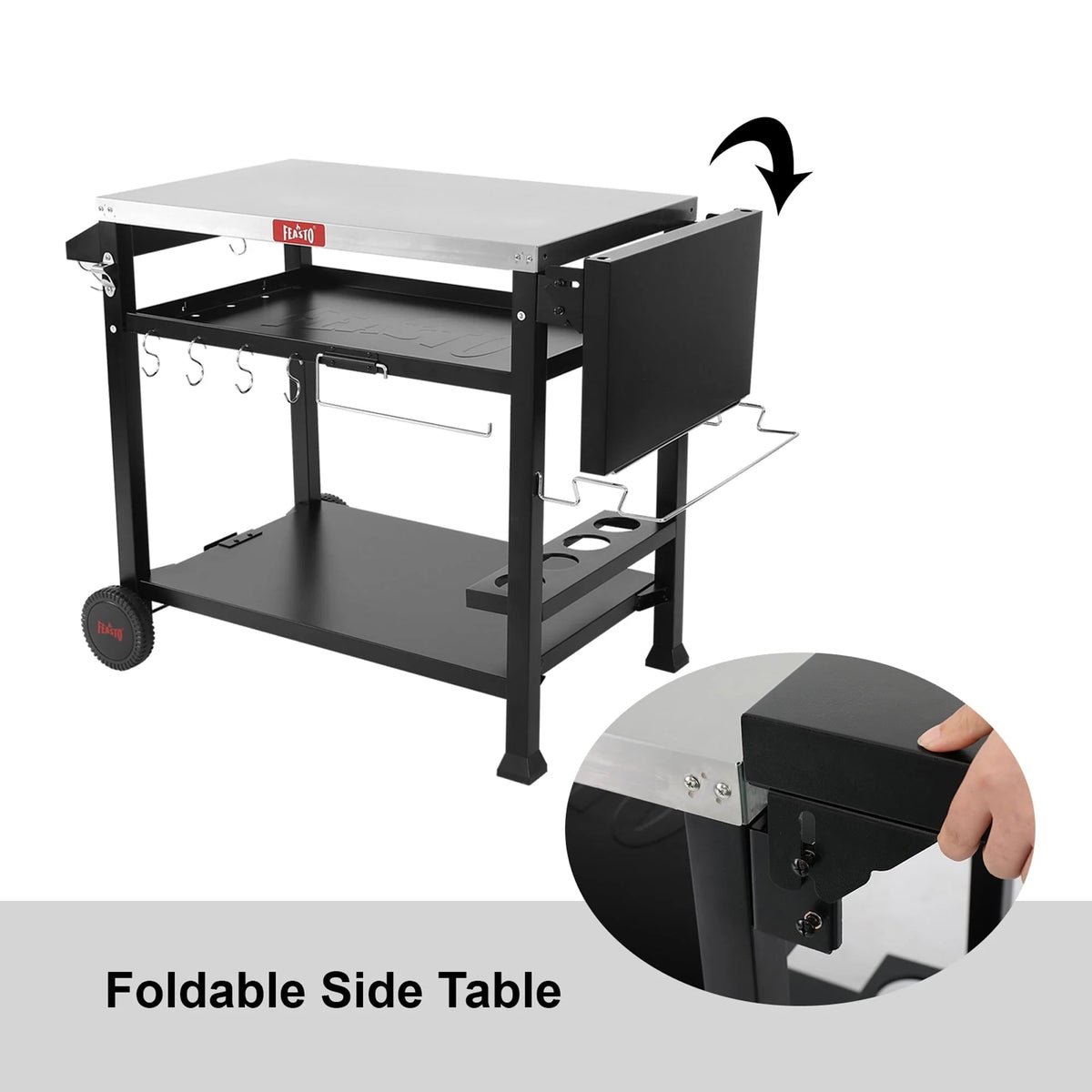 FEASTO L50" Stainless Steel Table Top 3-Shelf Movable Food Prep Cart Table  Workbench