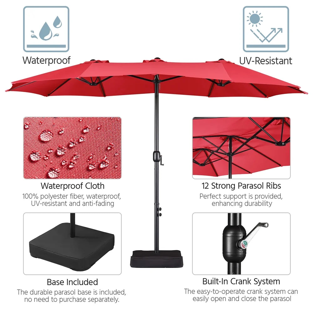 Topeakmart 13ft Patio Parasol Canopy with Crank, Tan