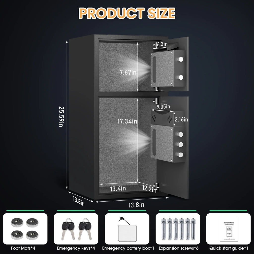 Silkight Safe - 6.0 Cu ft Home Safe Box - Fireproof Safe Depository Drop Safe with Backlit Keypad & Alarm System for Business Home Money Safe