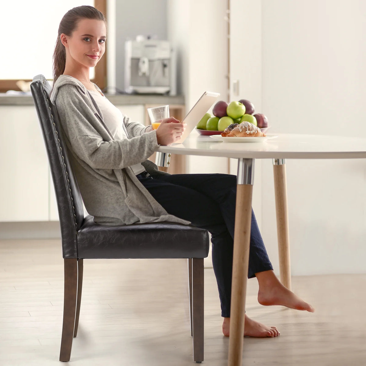 EDX Dining Chairs Set of 2, Parsons Chairs with Nailhead Trim and Wood Legs