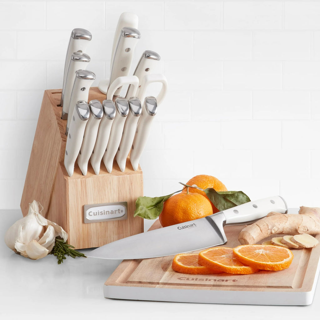 Cuisinart C77WTR-15PG Triple Rivet Collection 15-Piece Cutlery Block Set, White/Grey
