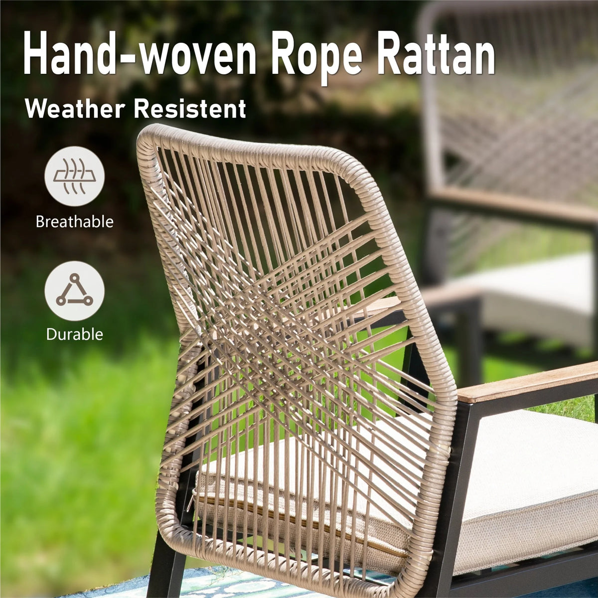 Summit Living 9-Piece Outdoor Dining Set with 8 Cushioned Patio Rattan Chairs and Large Extendable Table, Black and Beige
