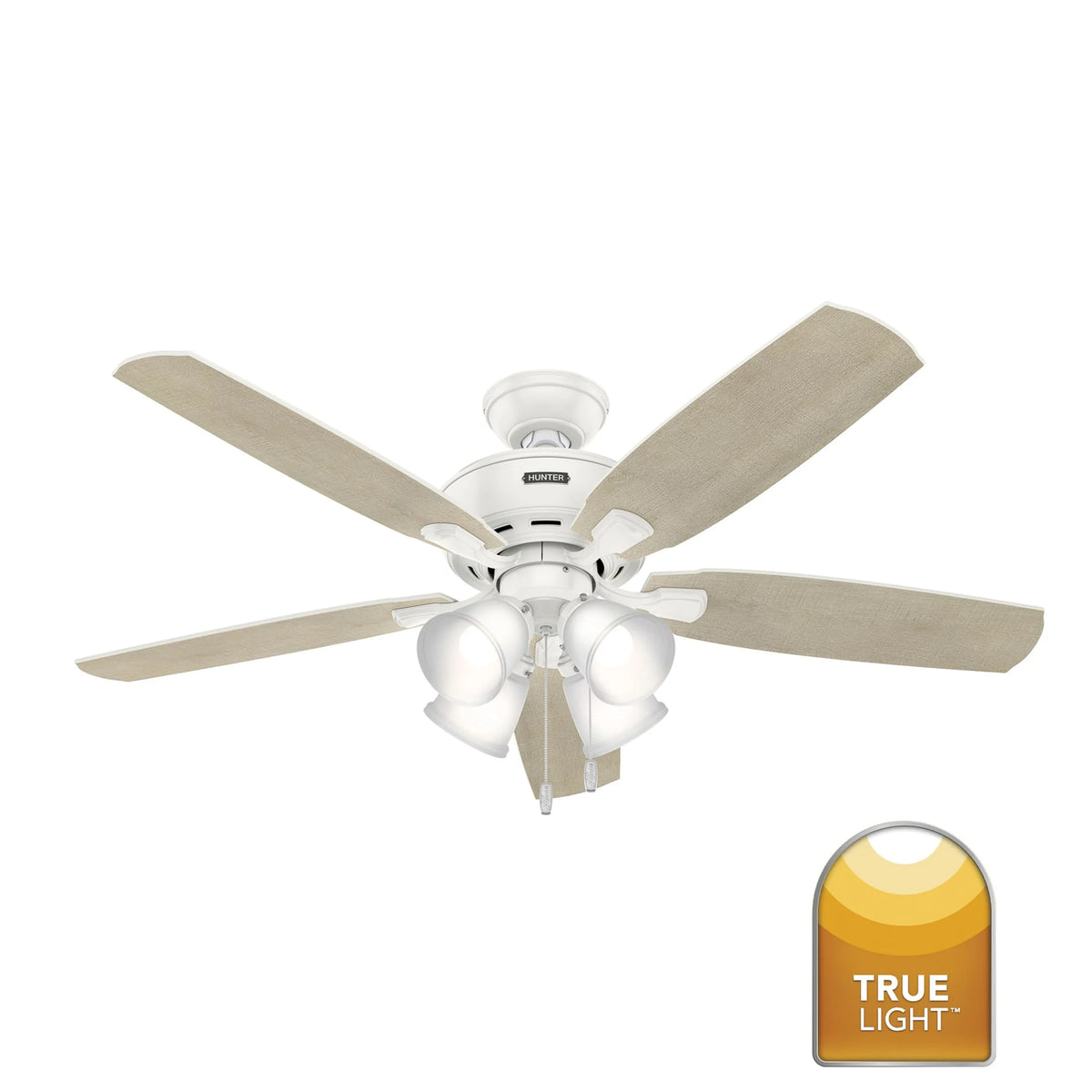 Hunter - Amberlin Indoor Ceiling Fan With Light, 52-inch, Brushed Nickel, Casual-style, 3-speed WhisperWind Motor, 53216, for Living Rooms, Bedrooms