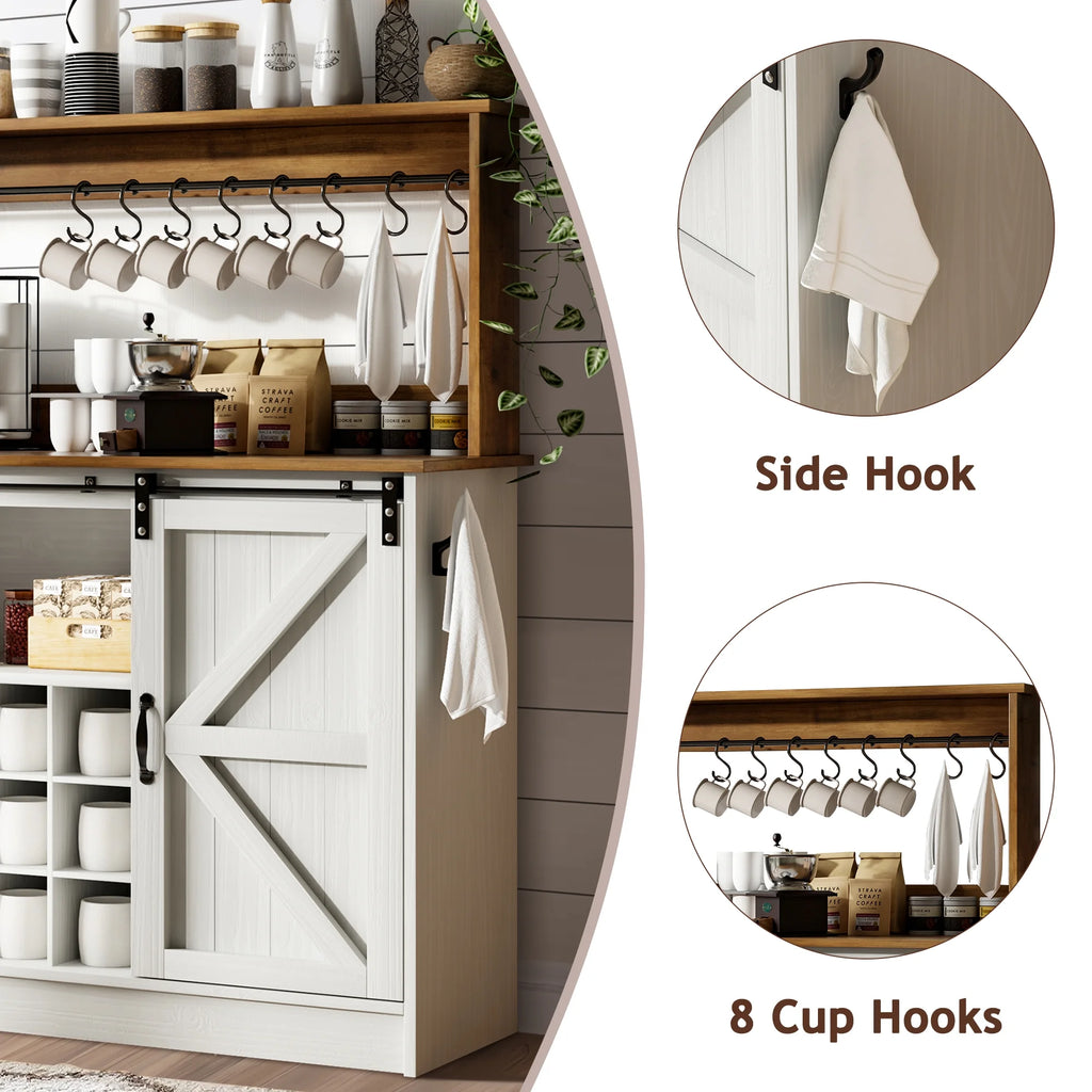 DreamCurship 55" Farmhouse Coffee Bar Cabinet, Buffet Sideboard Storage Cabinet, Wine Bar Cabinet with Wine Rack, White