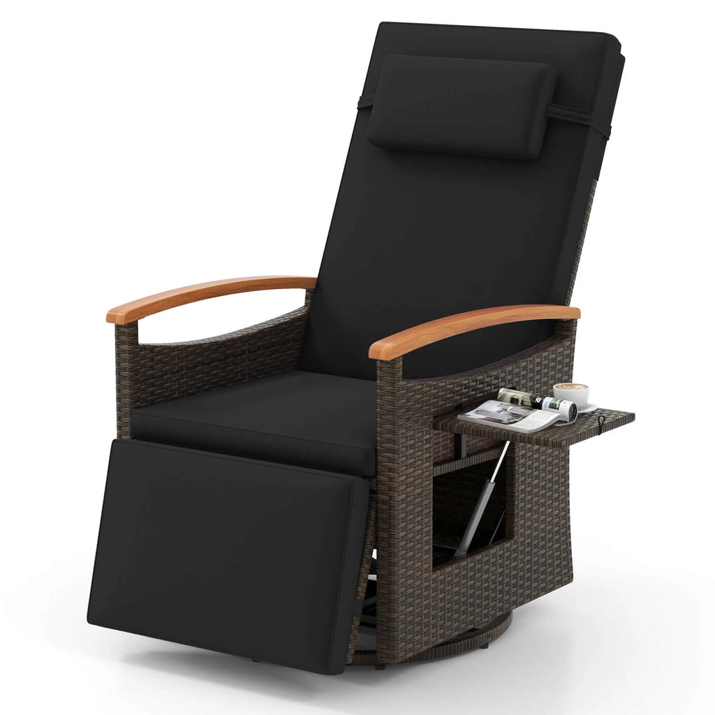Costway Outdoor 360�� Swivel Rattan Recliner Chair Patio Wicker Chaise Lounge Chair Beige