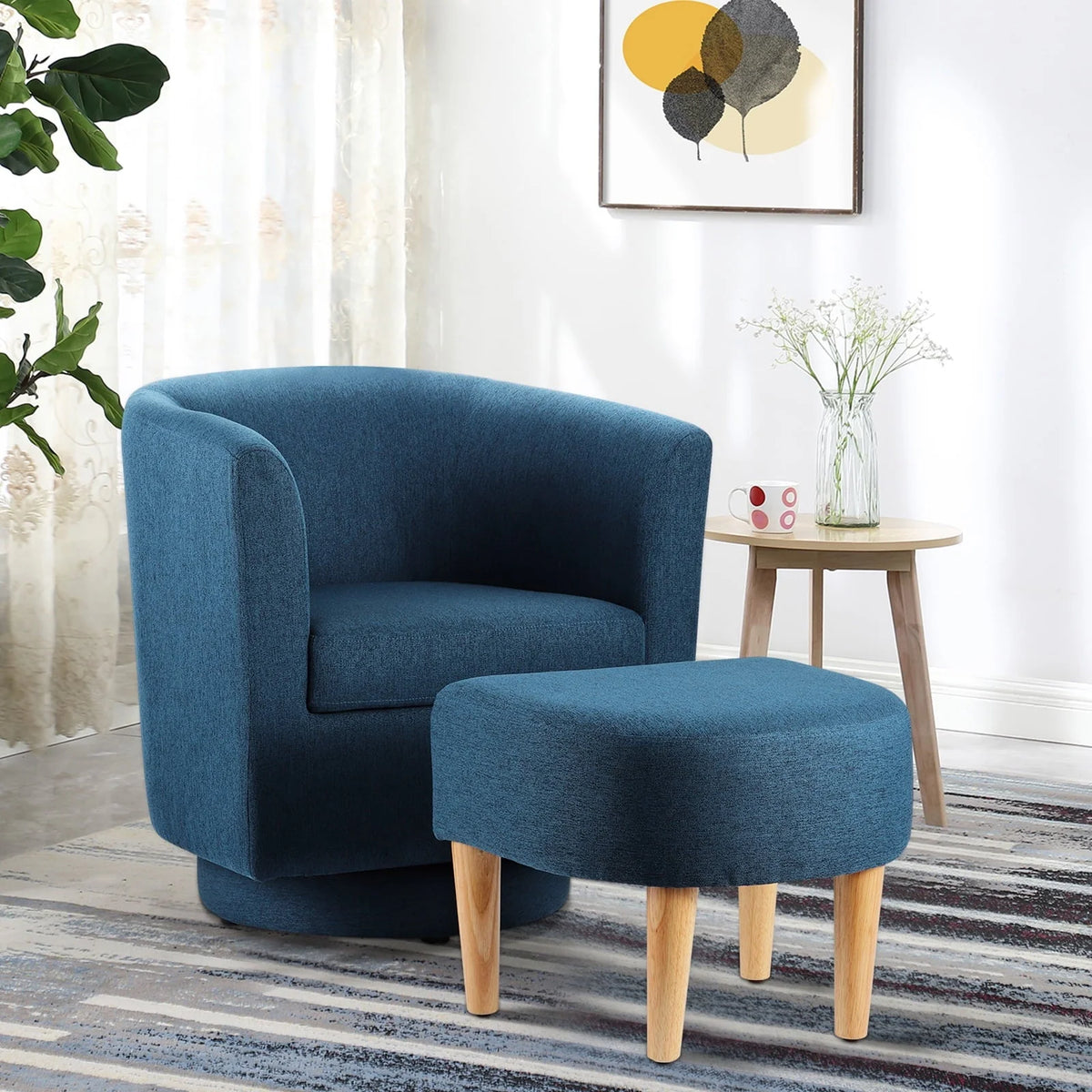 Lohoms Accent Arm Chair With Ottoman Set, Modern Home Leisure Chair with Footrest, Comfy Upholstered Armchair Single Sofa, Reading Chair with Solid Wood Legs for Living Room Bedroom, Gray