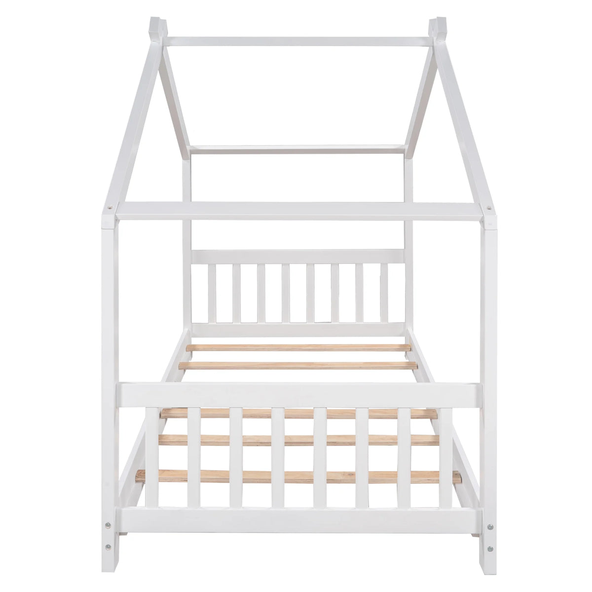 Euroco Wood House-Shaped Twin Platform Bed for Kids, Low Profile House Bed, No Box Spring Needed, Wood Color