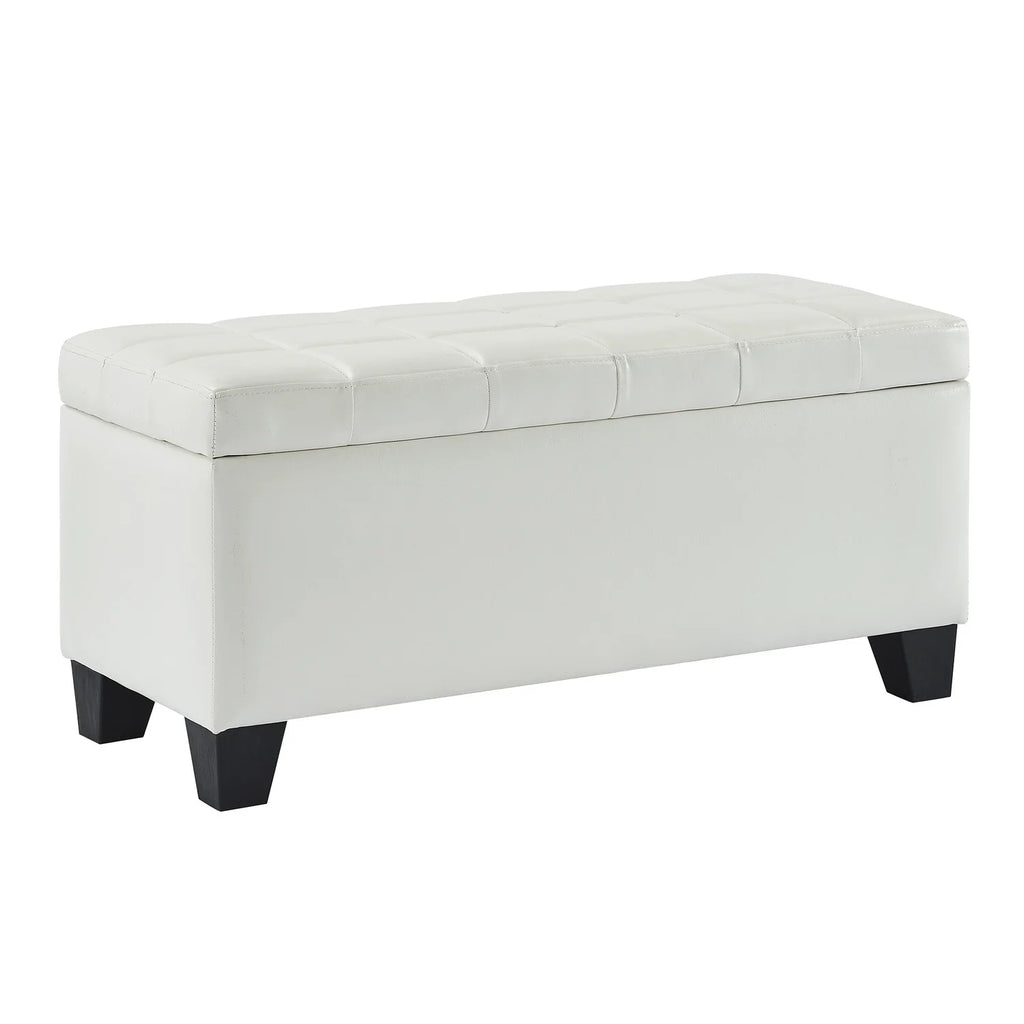 Modern Faux Leather Rectangular Storage Ottoman Bench White