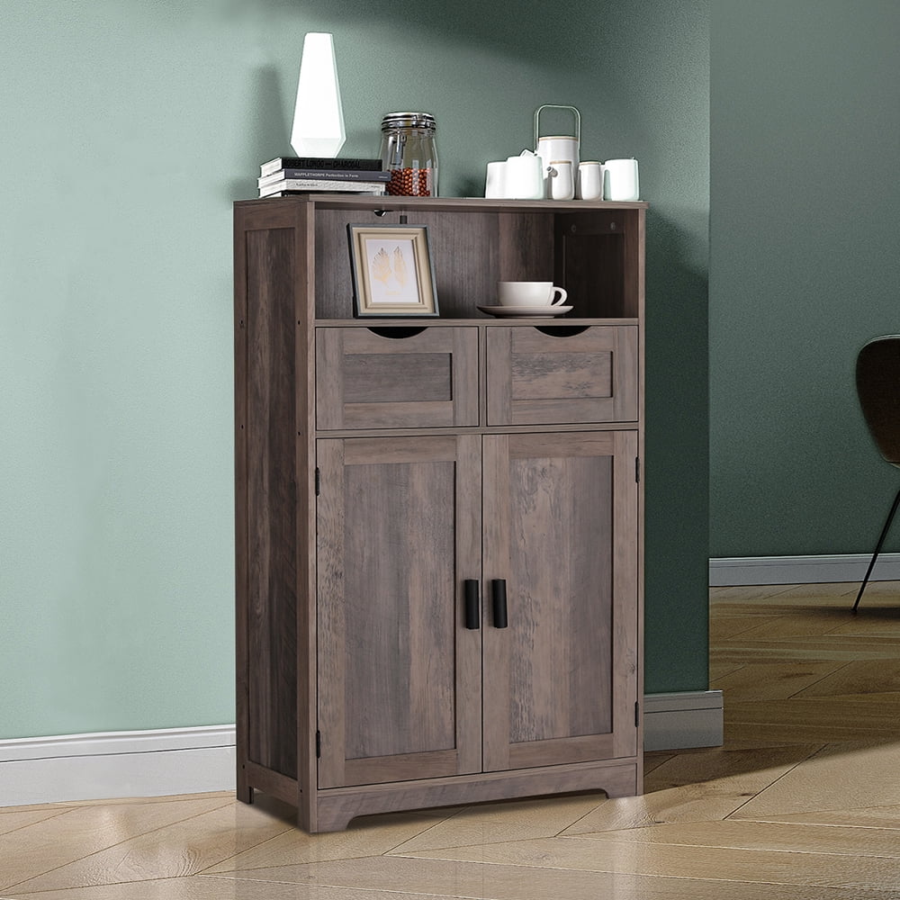 FANGSUM Rattan Storage Cabinet with 2 Drawers & 2 Shelves, Floor Cabinet for Living Room