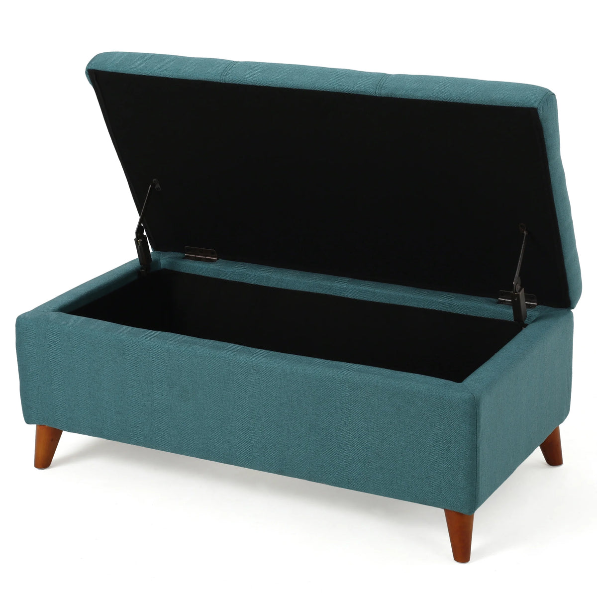 GDF Studio Valeno Mid Century Modern Fabric Tufted Storage Ottoman Bench, Light Gray and Light Brown