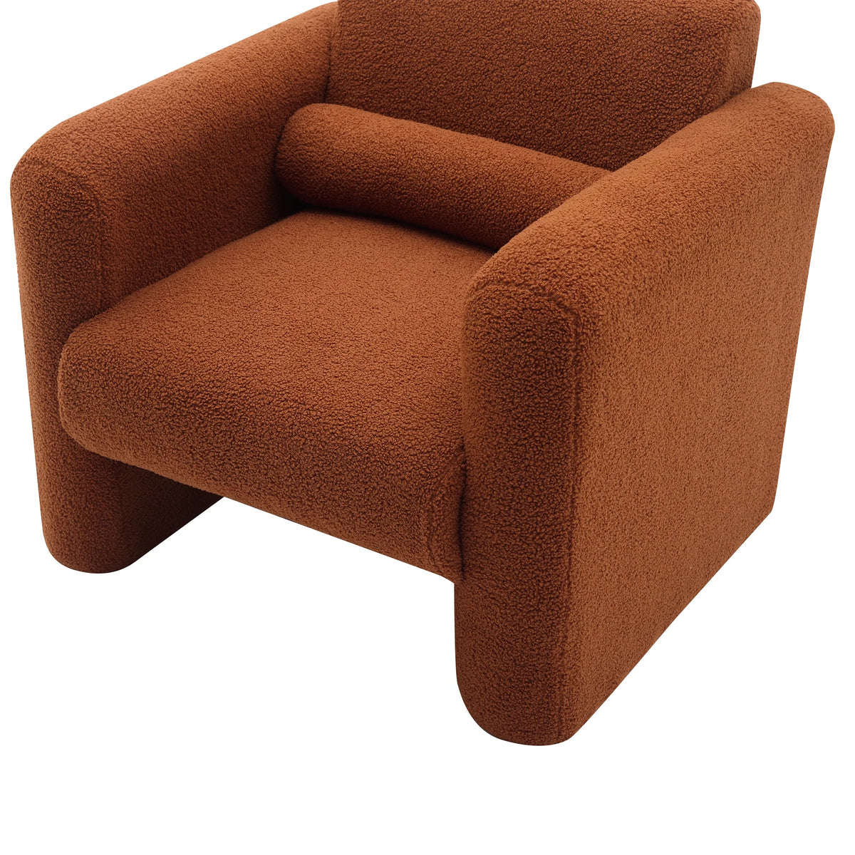 Euroco Modern Accent Chair Lambskin Sherpa Fabric Upholstered Comfy Reading Arm Chair Soft Padded Armchair with Back and Pillow,Burnt Orange
