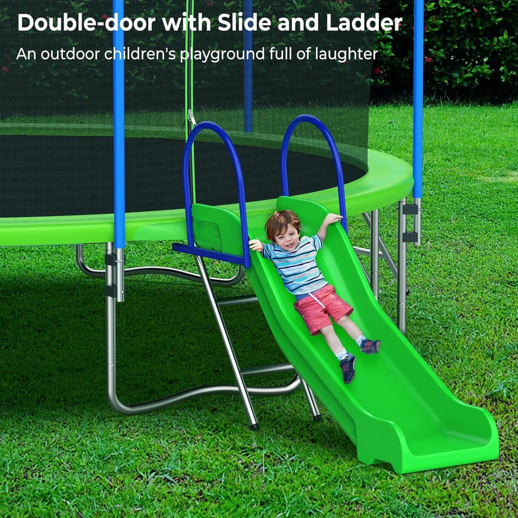 SOGES 12ft Trampolines with Slide and Swing, Basketball Hoop, 4�C7 Kids