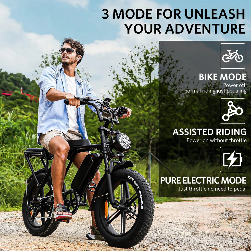 VTOKW Electric Bike for Adults,1000W Peak Motor Adult Electric Bicycle,48V 15.6Ah Battery,Up to 31MPH,20'' Fat Tire Ebike,Dual Disc Brakes Mountain Bike for Cycling,7 Speed E Bike,E-bike UL2849