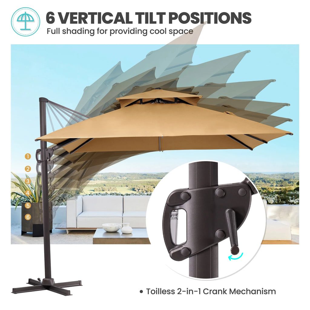 Pellebant 10 ft. x 10 ft. Square Double Top Patio Cantilever Umbrella, Navy Blue