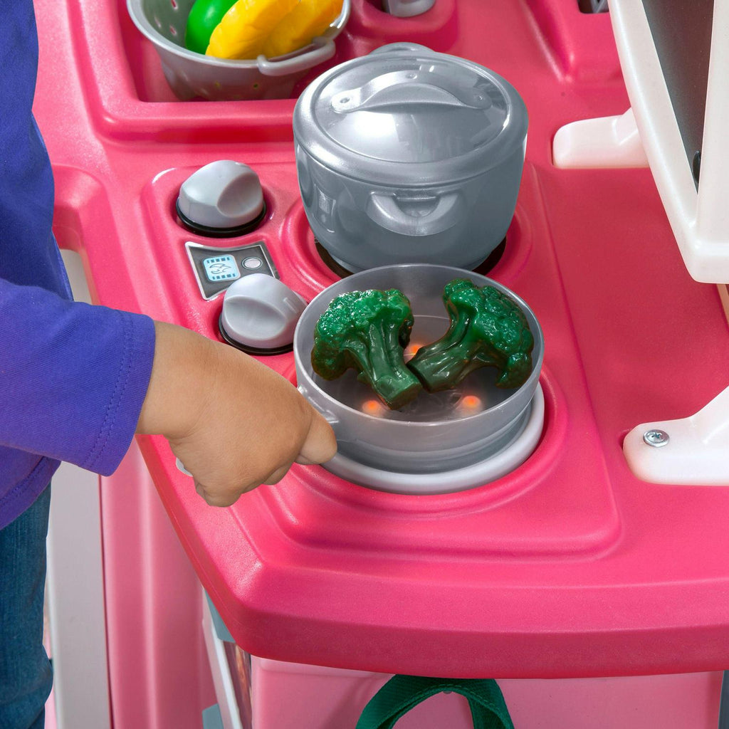 Step2 Great Gourmet Soft Pink Plastic Toddler Kitchen with 35 Piece Kitchen Playset