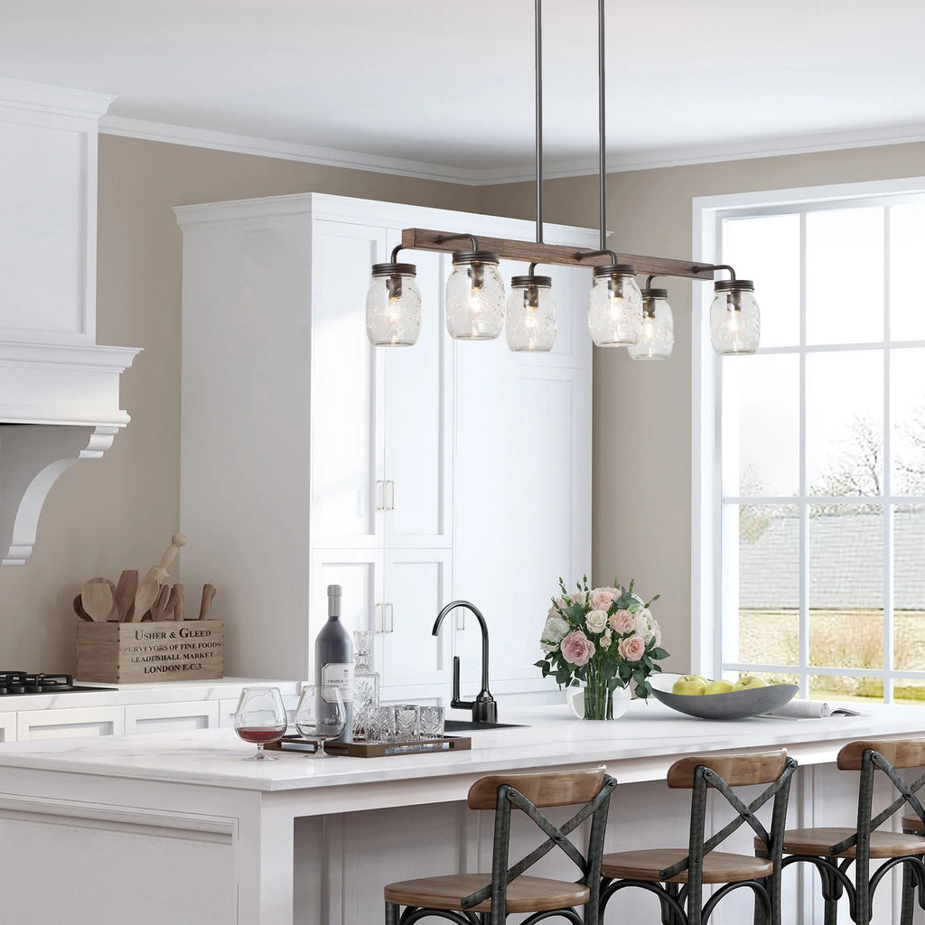 Modern Farmhouse 6-Light Chandelier Linear Island Lights for Kitchen Island Dining Room - L27.5" x W11"x H 71.5"