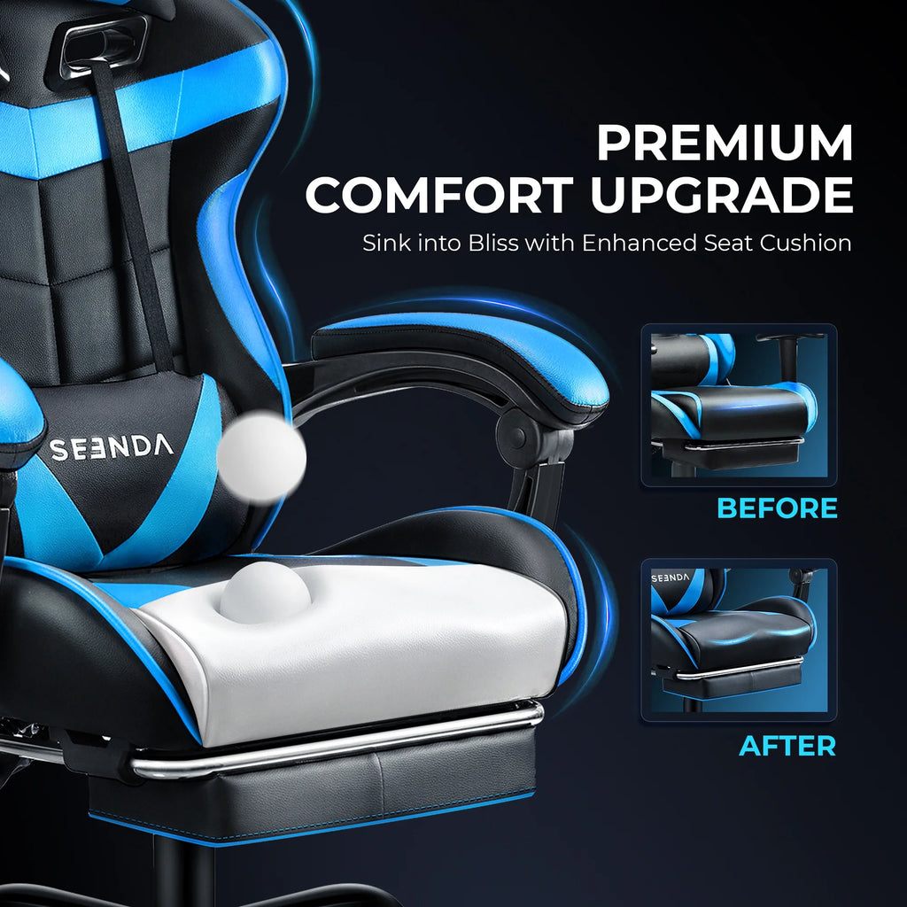 Gaming Chair, Seenda Video Game Chair with Footrest and Lumbar Support, Ergonomic Computer Chair Height Adjustable with Swivel Seat and Headrest, Red