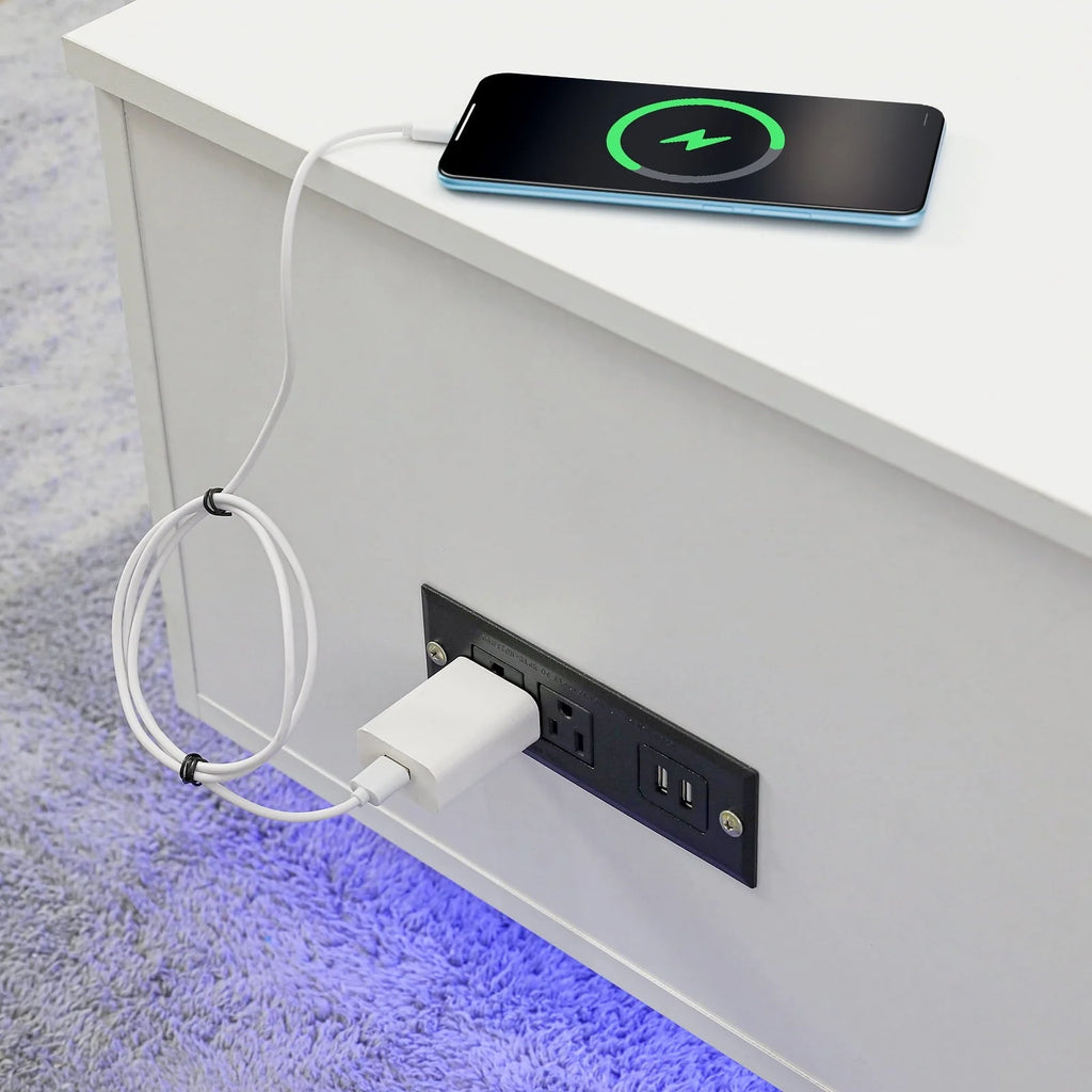 LED Coffee Table Lift Top End Table with with Charging Station and Storage Space Modern Rectangle Cocktail Tables Sofa Side Dining Table