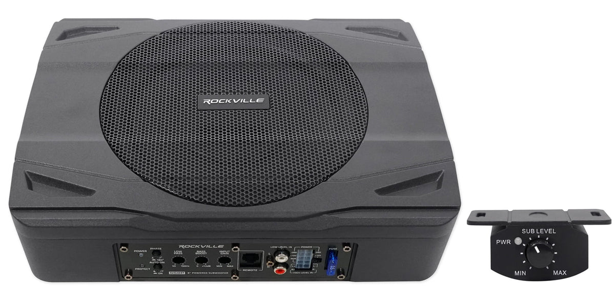 Rockville SS8P 400 Watt Slim Under-Seat Powered Car/Truck Subwoofer Sub+Amp Kit