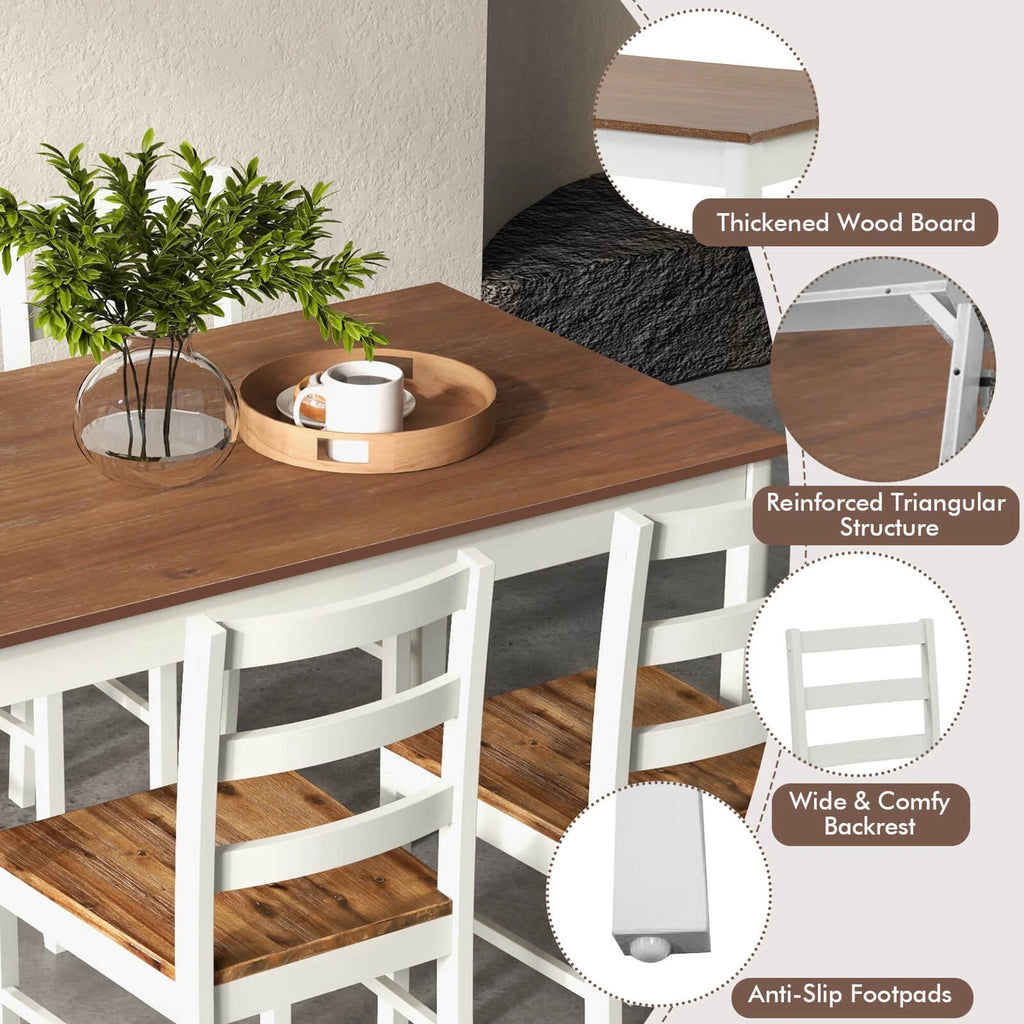 Costway 5-Piece Dining Set Solid Wood Kitchen Furniture with Rectangular Table & 4 Chairs