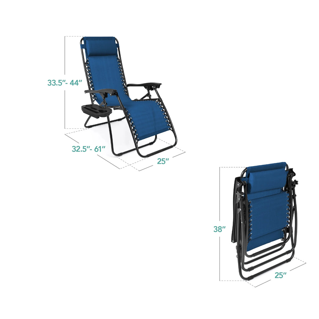 Best Choice Products Set of 2 Zero Gravity Lounge Chair Recliners for Patio, Pool w/ Cup Holder Tray - Gray