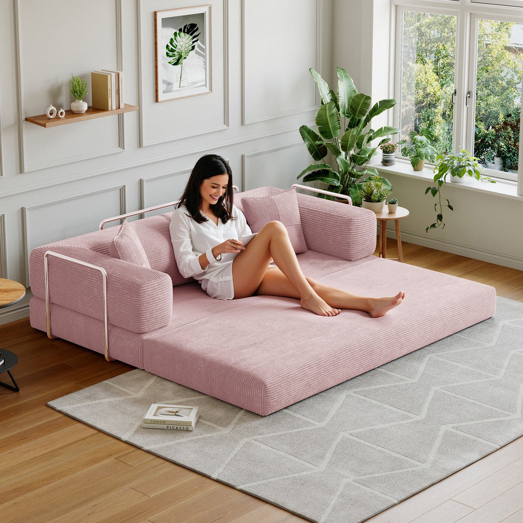 Convertible Sleeper Sofa Bed,Compressed Floor Boneless Couch,Modular Modern Corduroy Sofa for Living Room Bedroom -with Fixed-Shape Frame and Support Armrest,Easy Assembly(Green)
