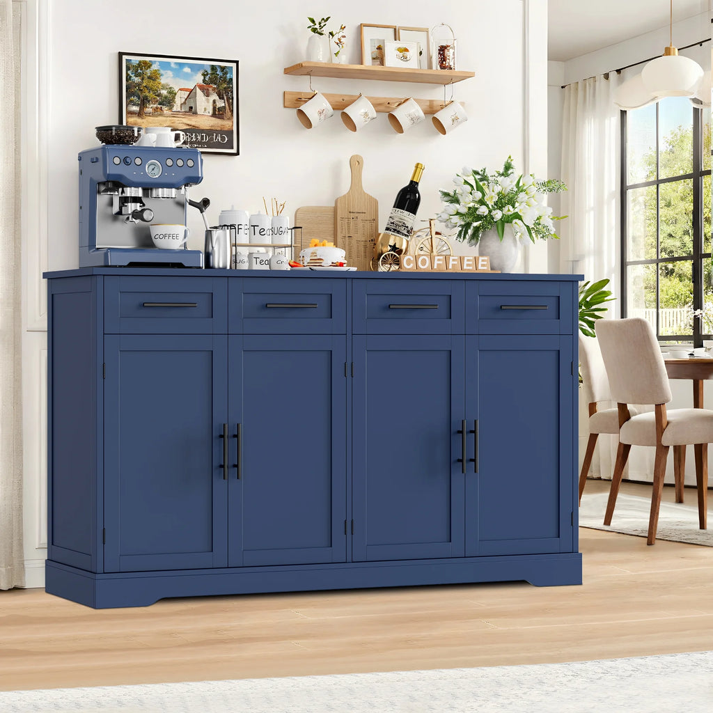 Homfa Farmhouse Buffet Cabinet with 4 Drawers and 4 Doors, 59" W Sideboard Buffet Storage Cabinet with Shelves, for Kitchen Living Room Bedroom, Wash Gray