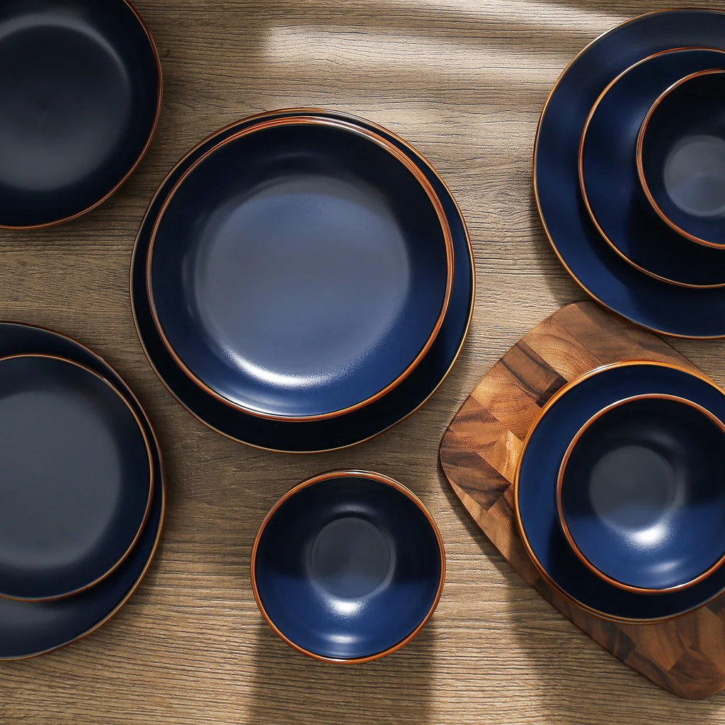 Stone + Lain Brasa Stoneware Collection Dinnerware Set, 32-Piece Service for 8, Blue