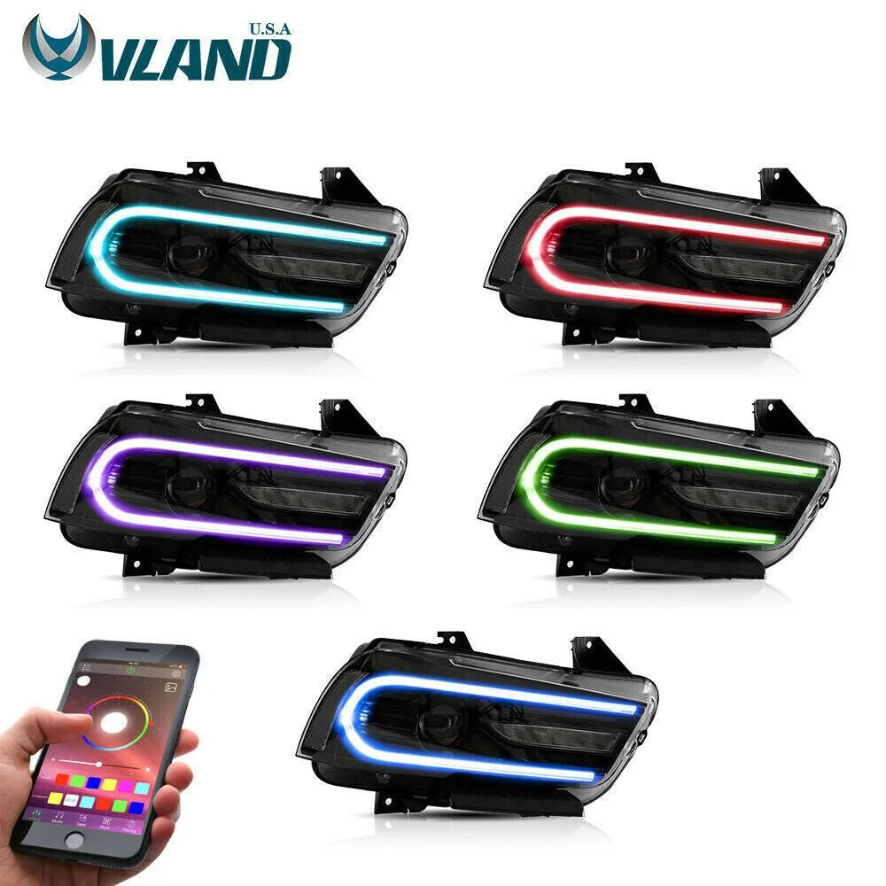 VLAND for Dodge Charger 2011 2012 2013 2014 Dual Beam Projector Headlights Replacement Assembly